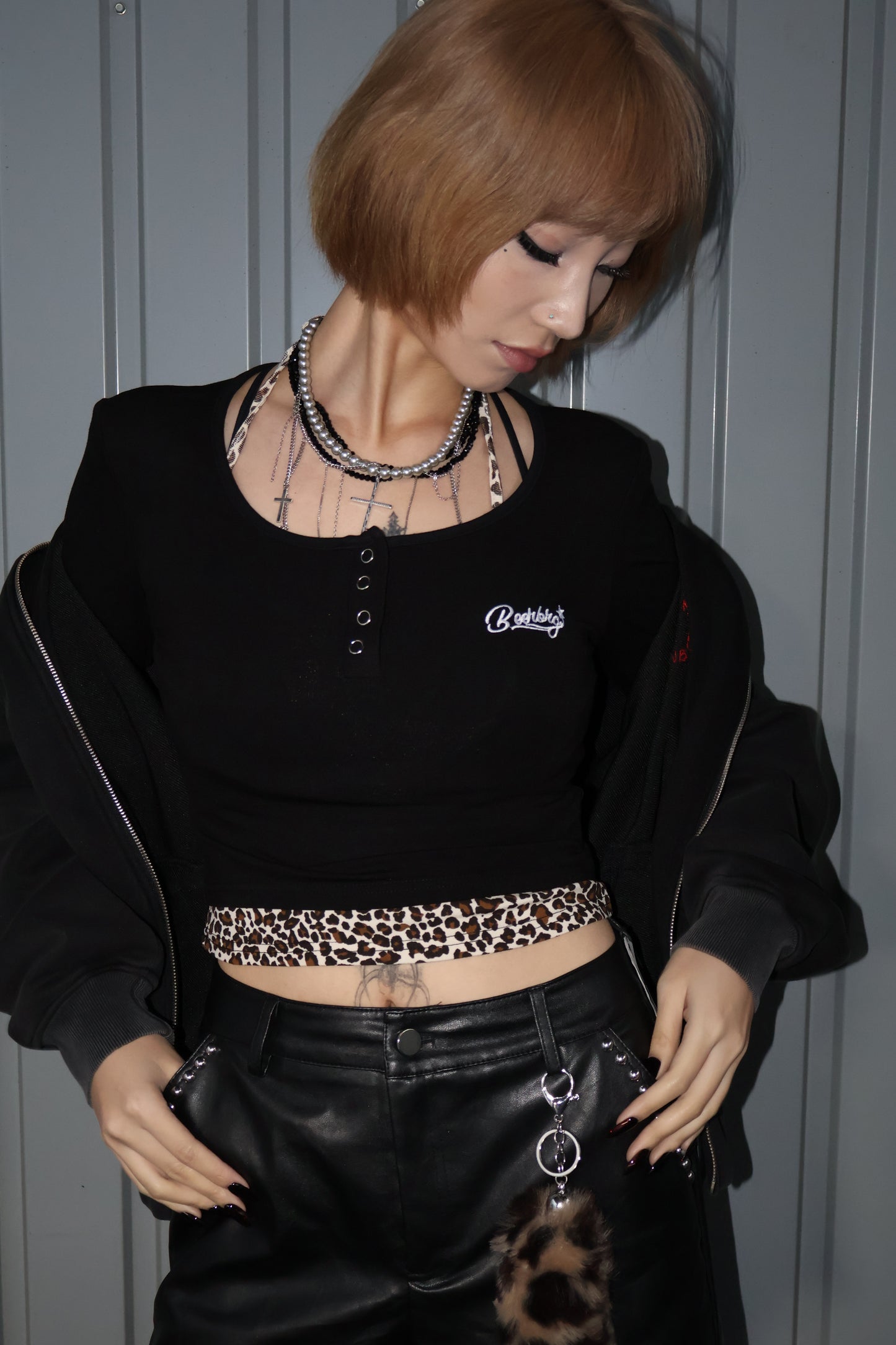 Leopard Trim Top A327