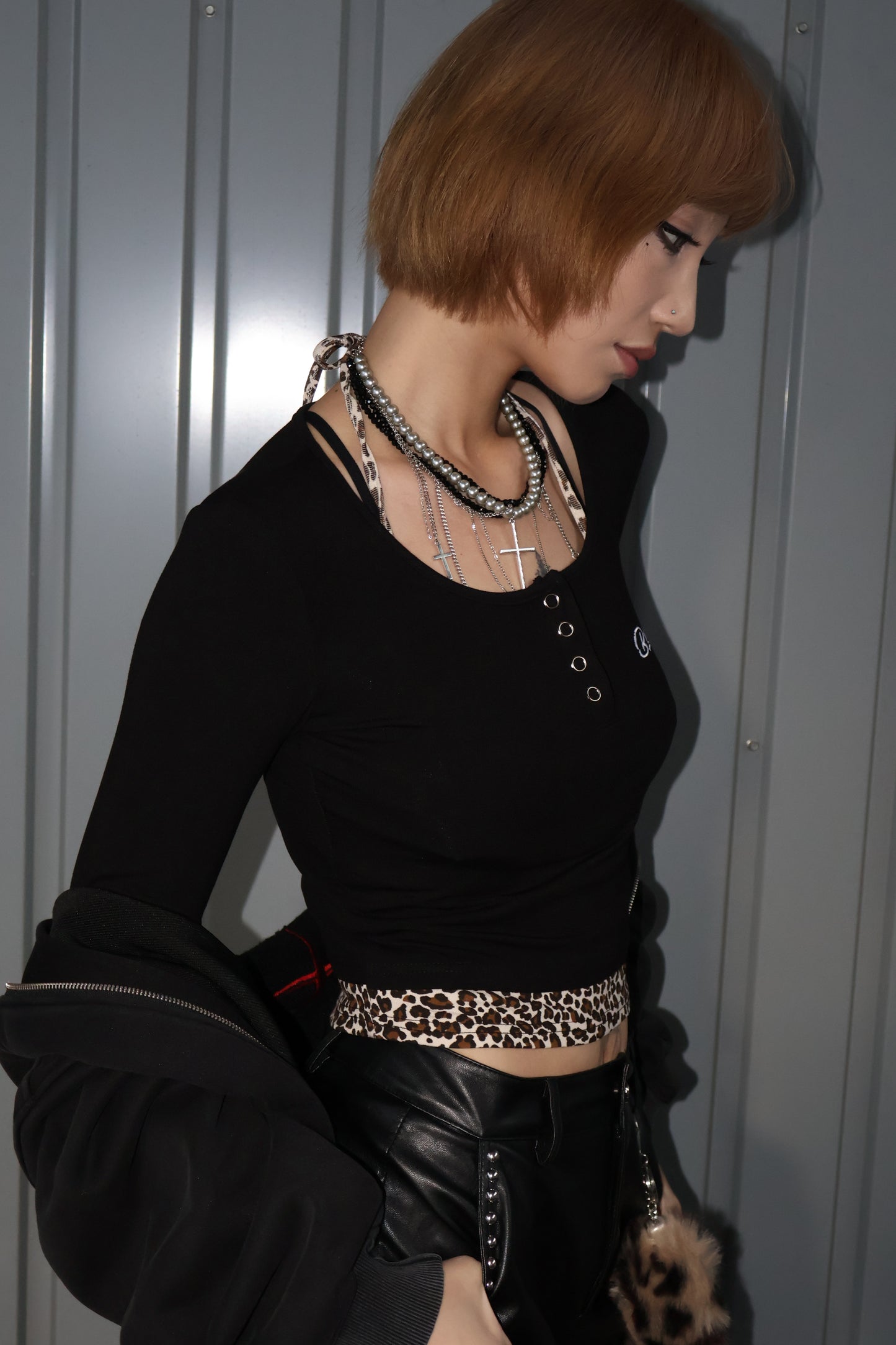 Leopard Trim Top A327