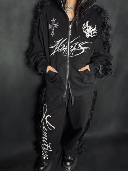 Fur Sleeve Zip Set up A699