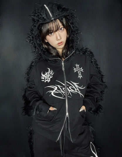 Fur Sleeve Zip Set up A699