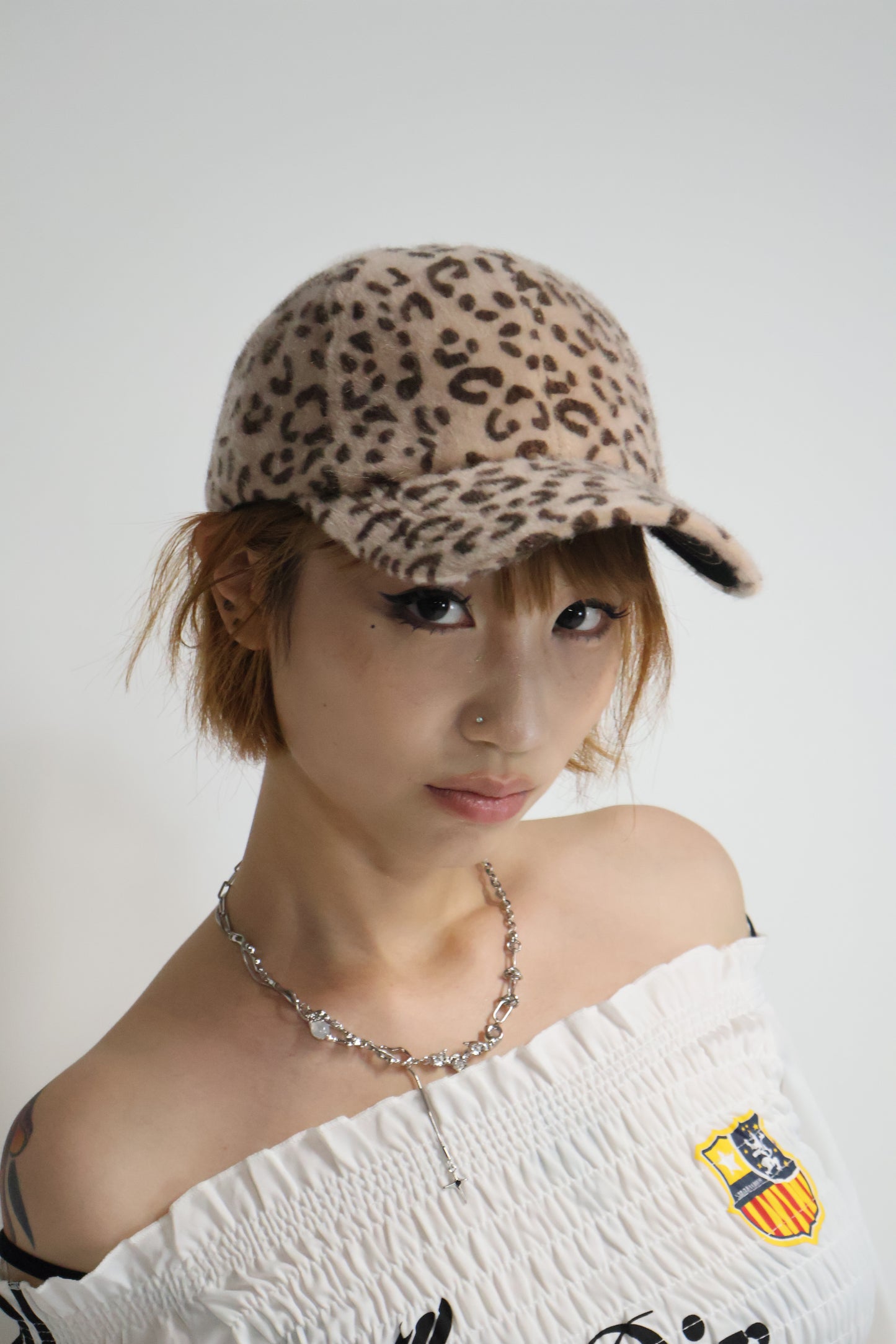 leopard fur cap I37