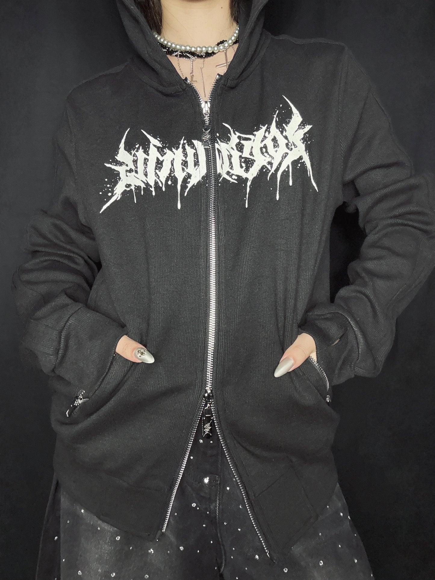 Skull Cross Zip Hoodie A670