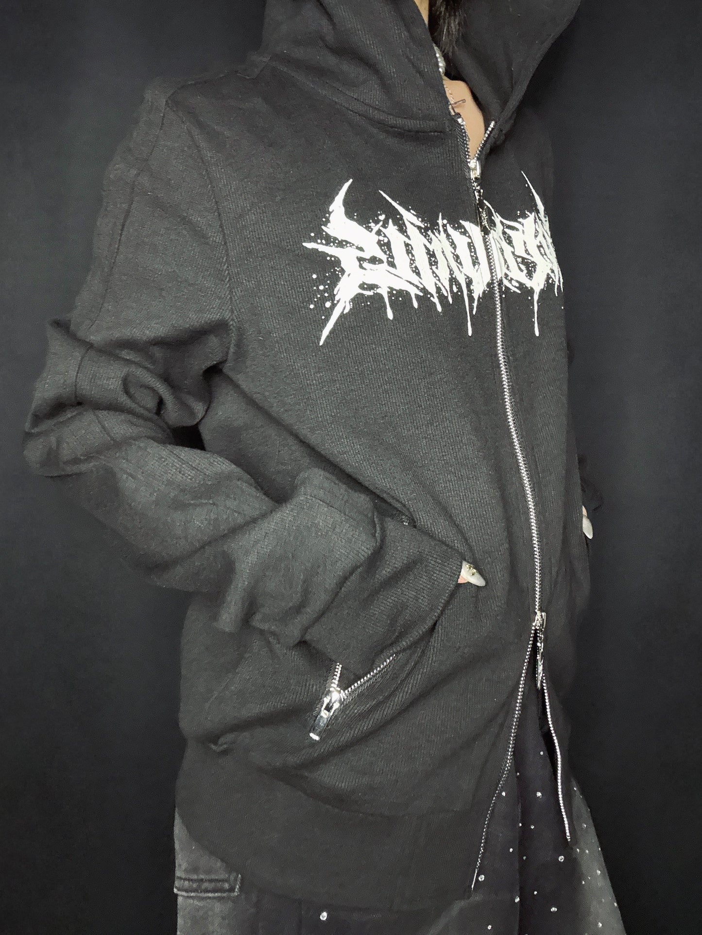 Skull Cross Zip Hoodie A670