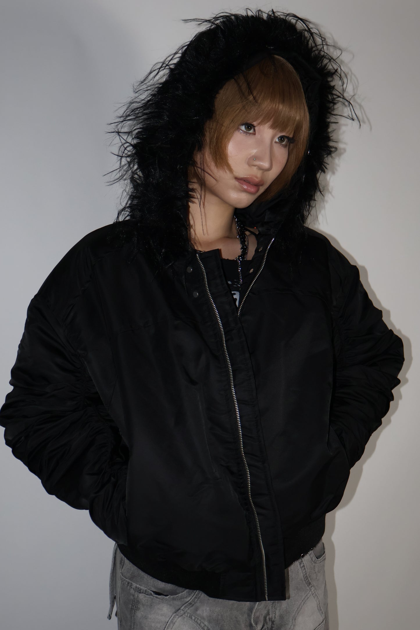 24-K46 arm gather fur jacket A362