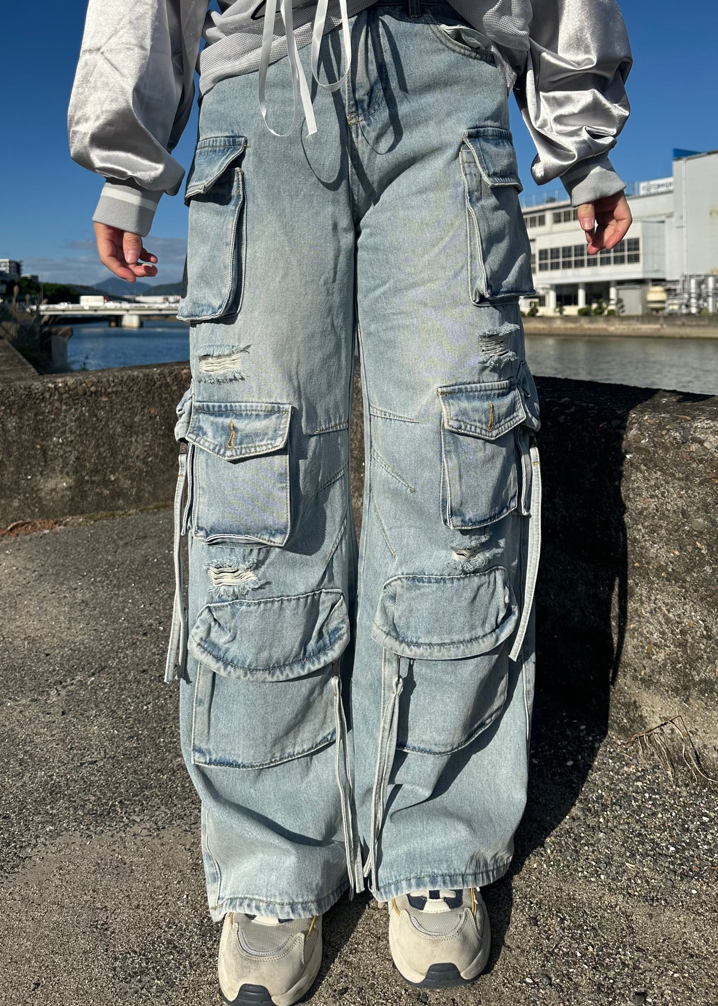 wide gather denim