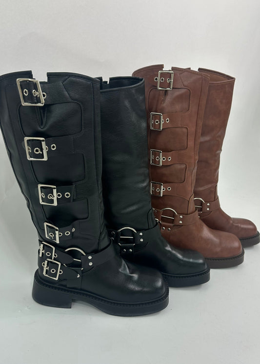 buckle long boots