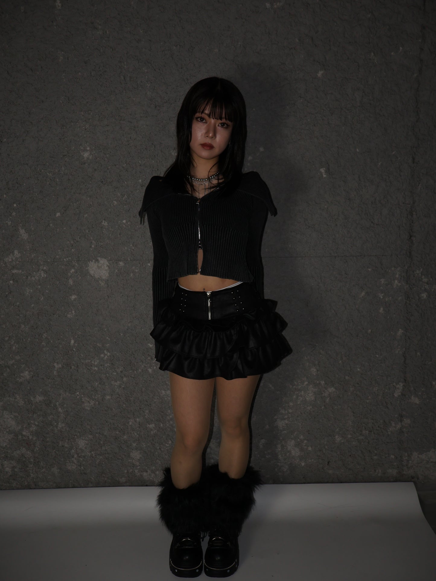 Ruffle Leather Skirt A490