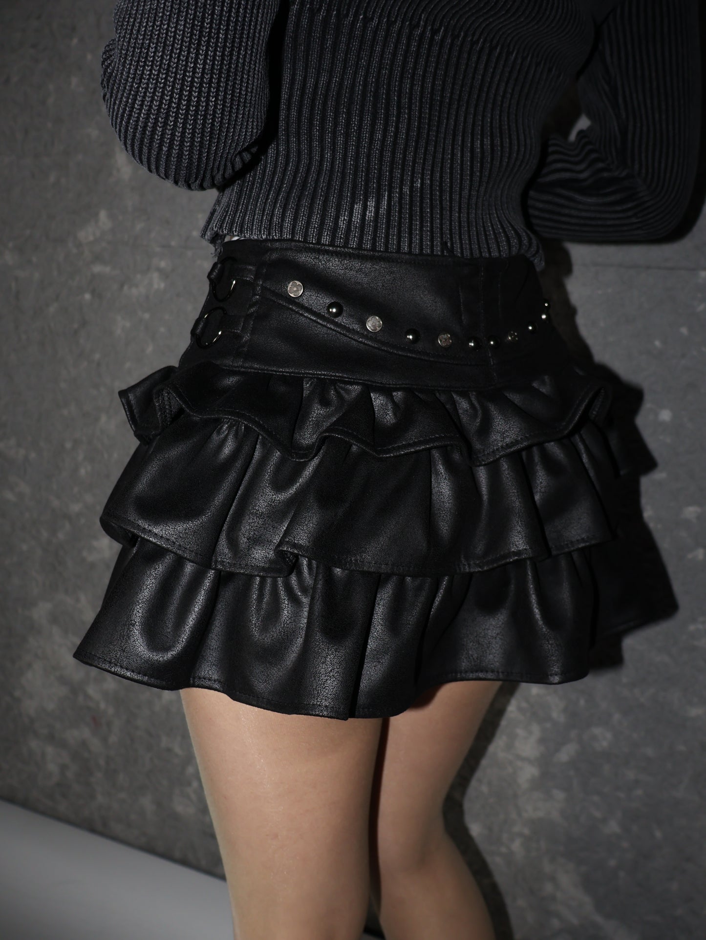 Ruffle Leather Skirt A490