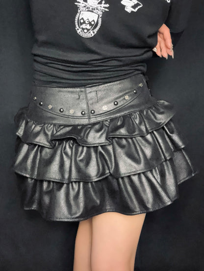 Ruffle Leather Skirt A490