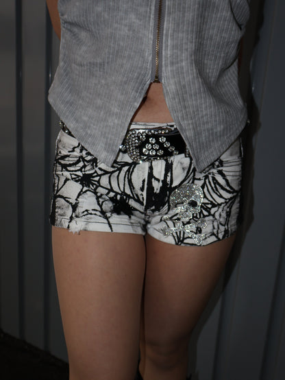 Spider Skull Denim Mini Skirt A542