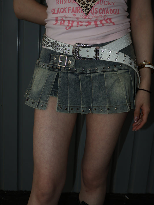 Pleat Denim Mini Skirt A527