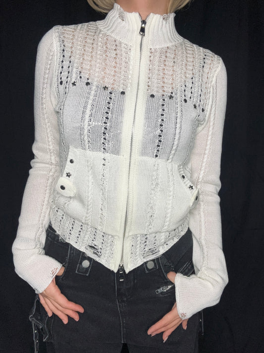 Stud Knit Zip Top A543
