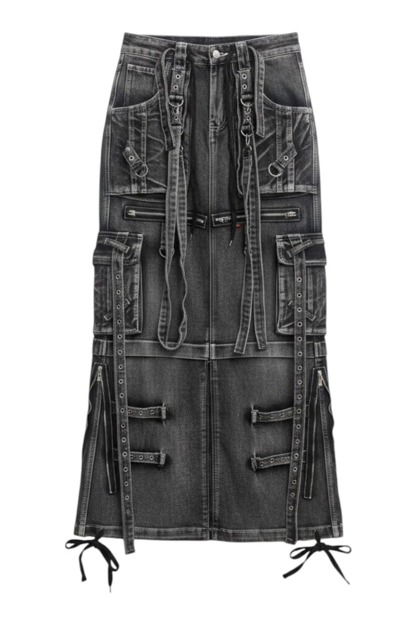 Strap Cargo Denim Pants A569