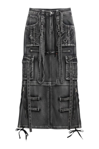 Strap Cargo Denim Pants A569