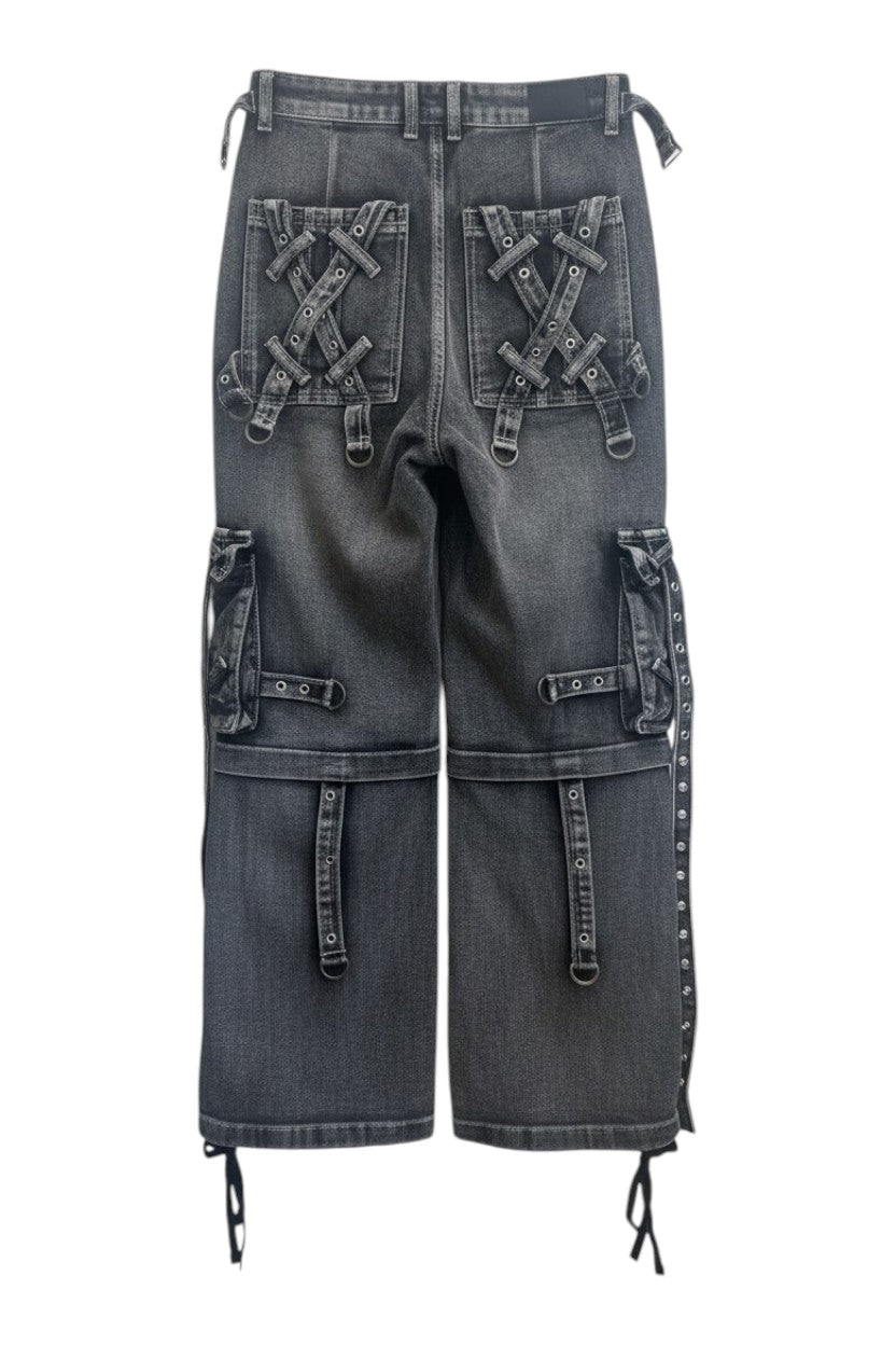 Strap Cargo Denim Pants A569