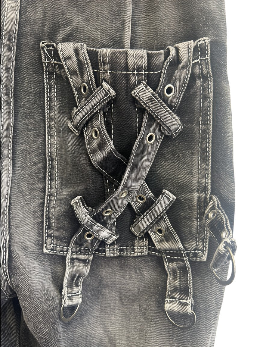 Strap Cargo Denim Pants A569