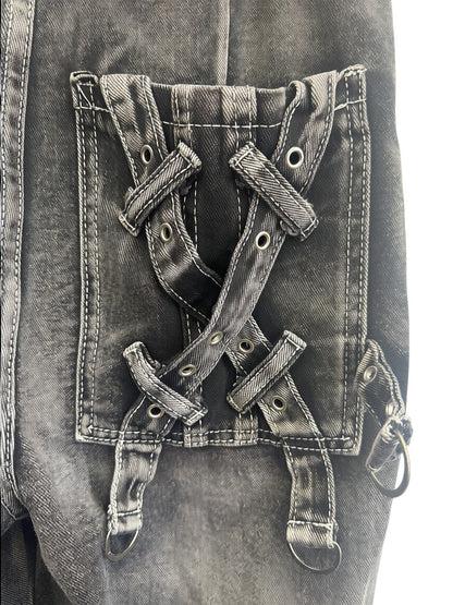 Strap Cargo Denim Pants A569