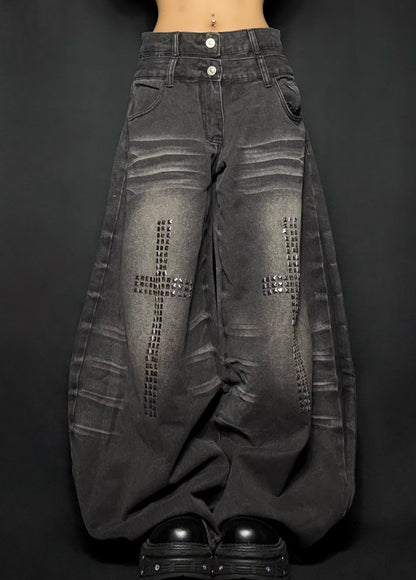 Rhinestone Cross Denim  A704