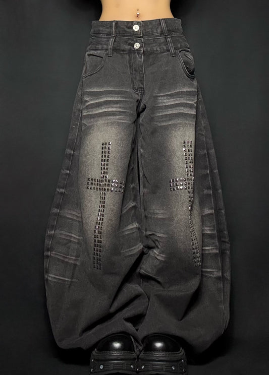 Rhinestone Cross Denim  A704