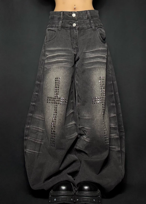 Rhinestone Cross Denim  A704