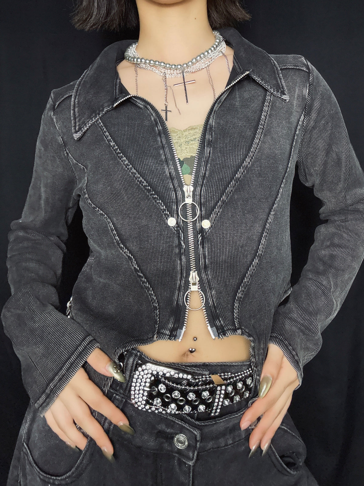 zip short tops A485