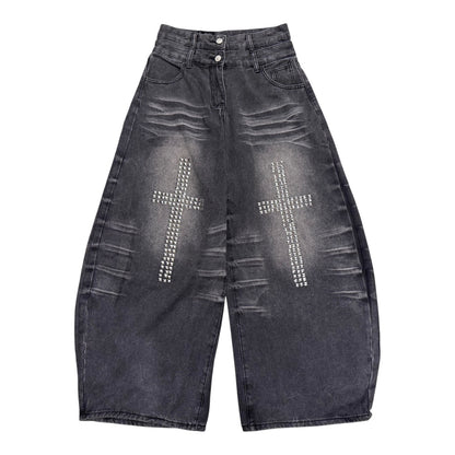 Rhinestone Cross Denim  A704