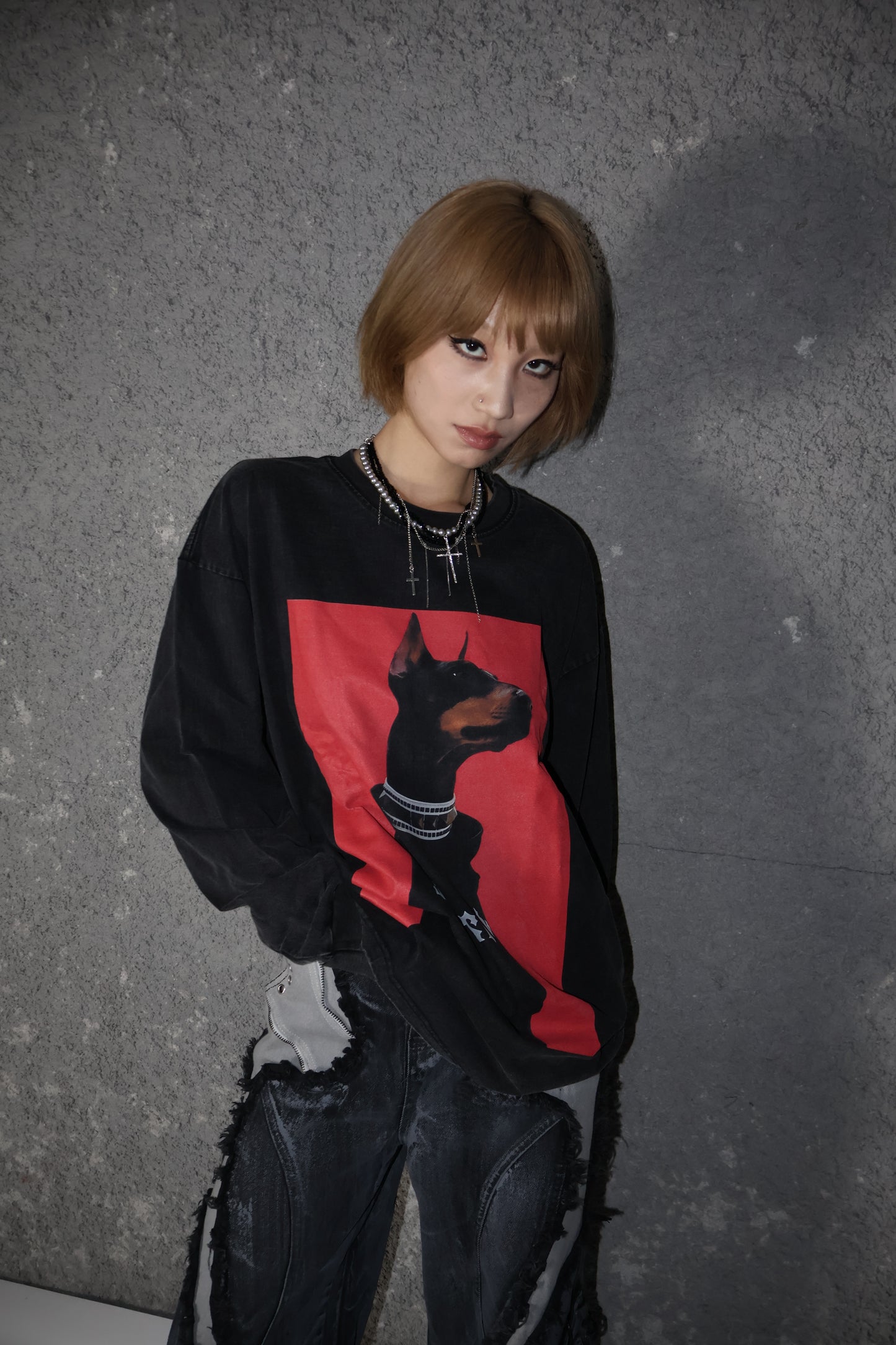 dog print long-T A383