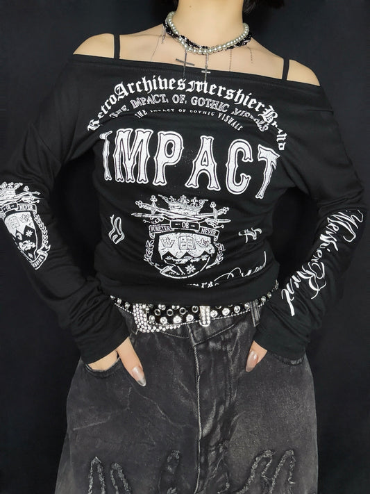 Cut Shoulder Graphic Long Sleeve  A565