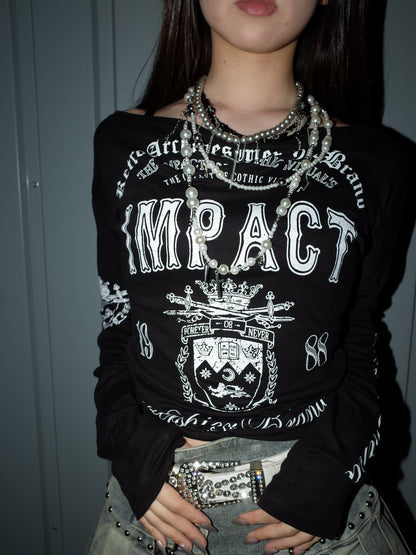 Cut Shoulder Graphic Long Sleeve  A565