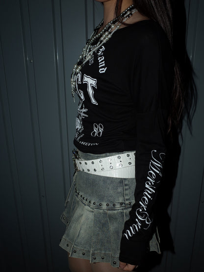 Cut Shoulder Graphic Long Sleeve  A565