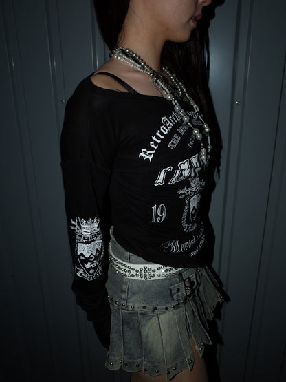 Cut Shoulder Graphic Long Sleeve  A565