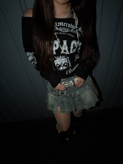 Cut Shoulder Graphic Long Sleeve  A565