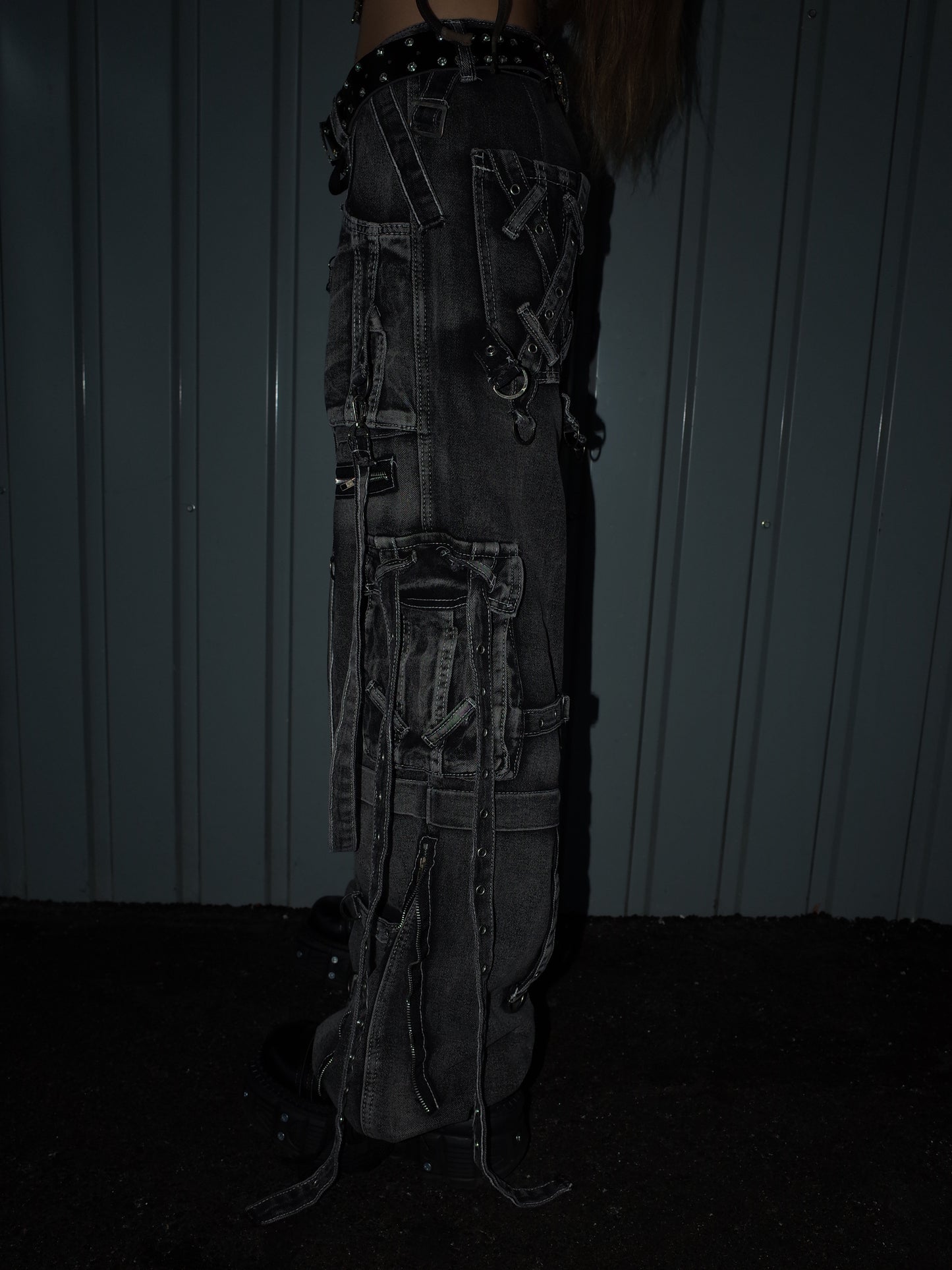 Strap Cargo Denim Pants A569