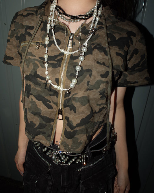 Camo Zip Hood Top A574