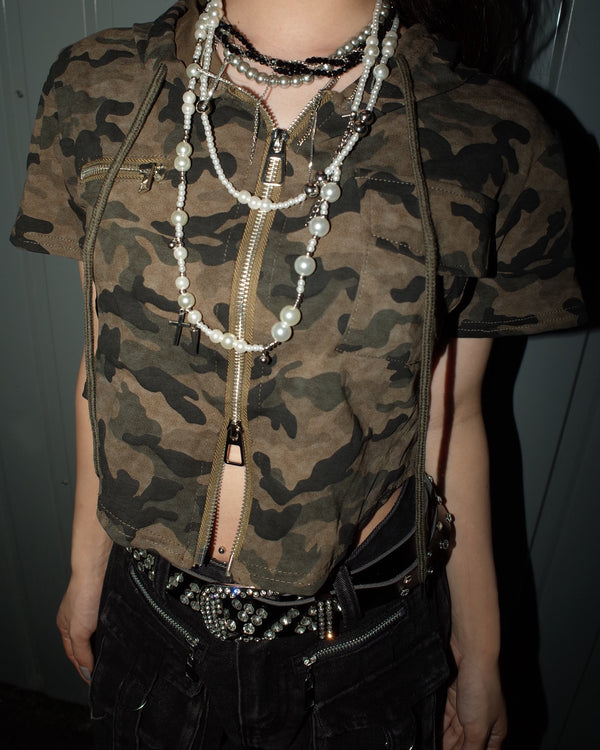 Camo Zip Hood Top A574
