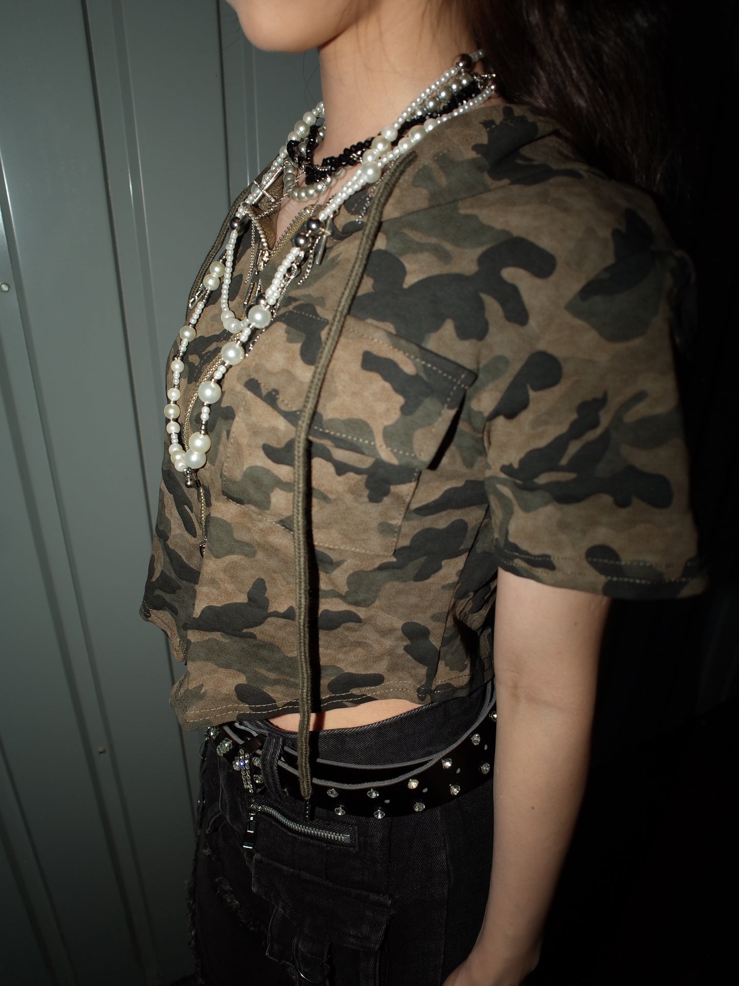 Camo Zip Hood Top A574