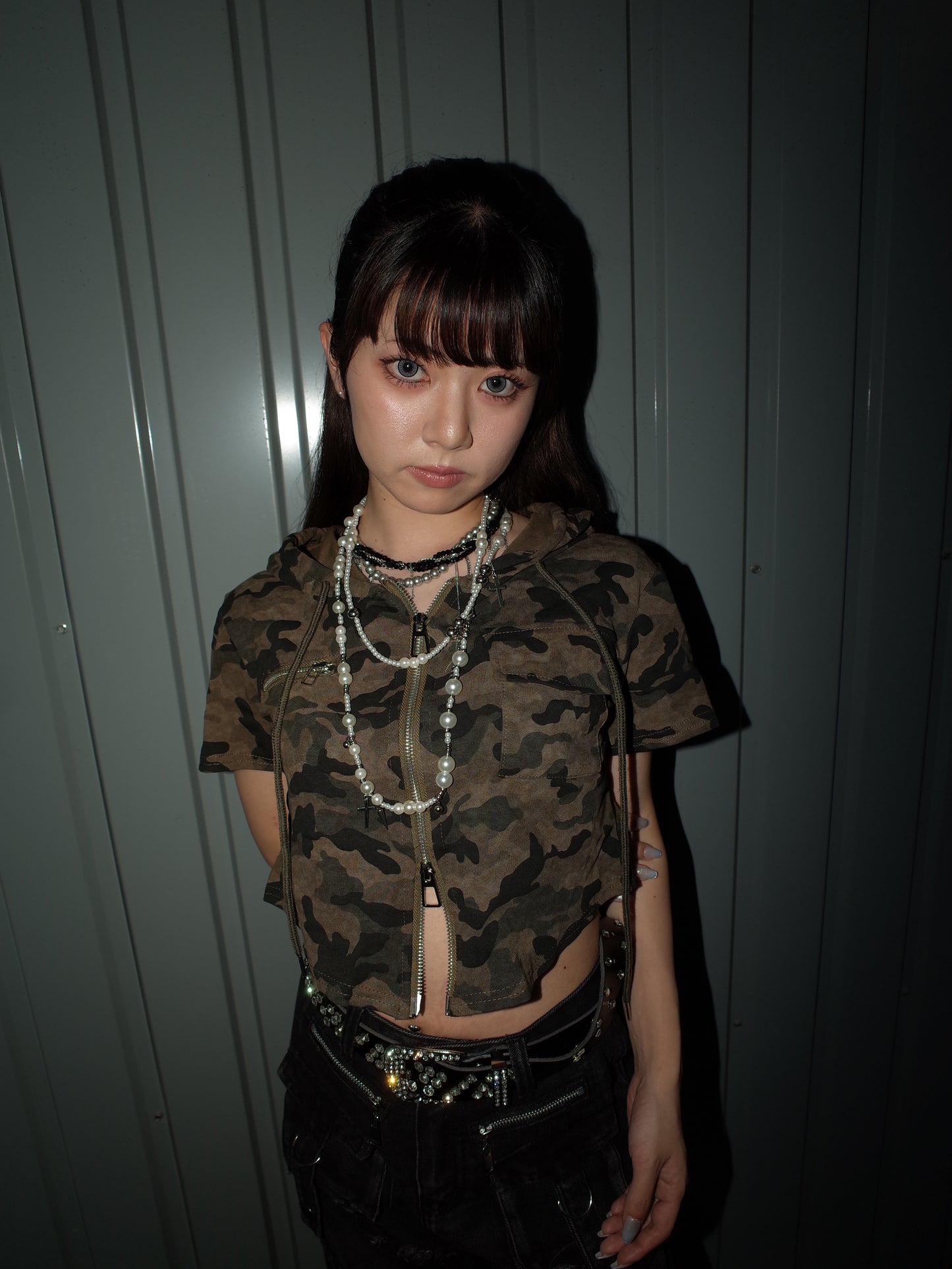 Camo Zip Hood Top A574