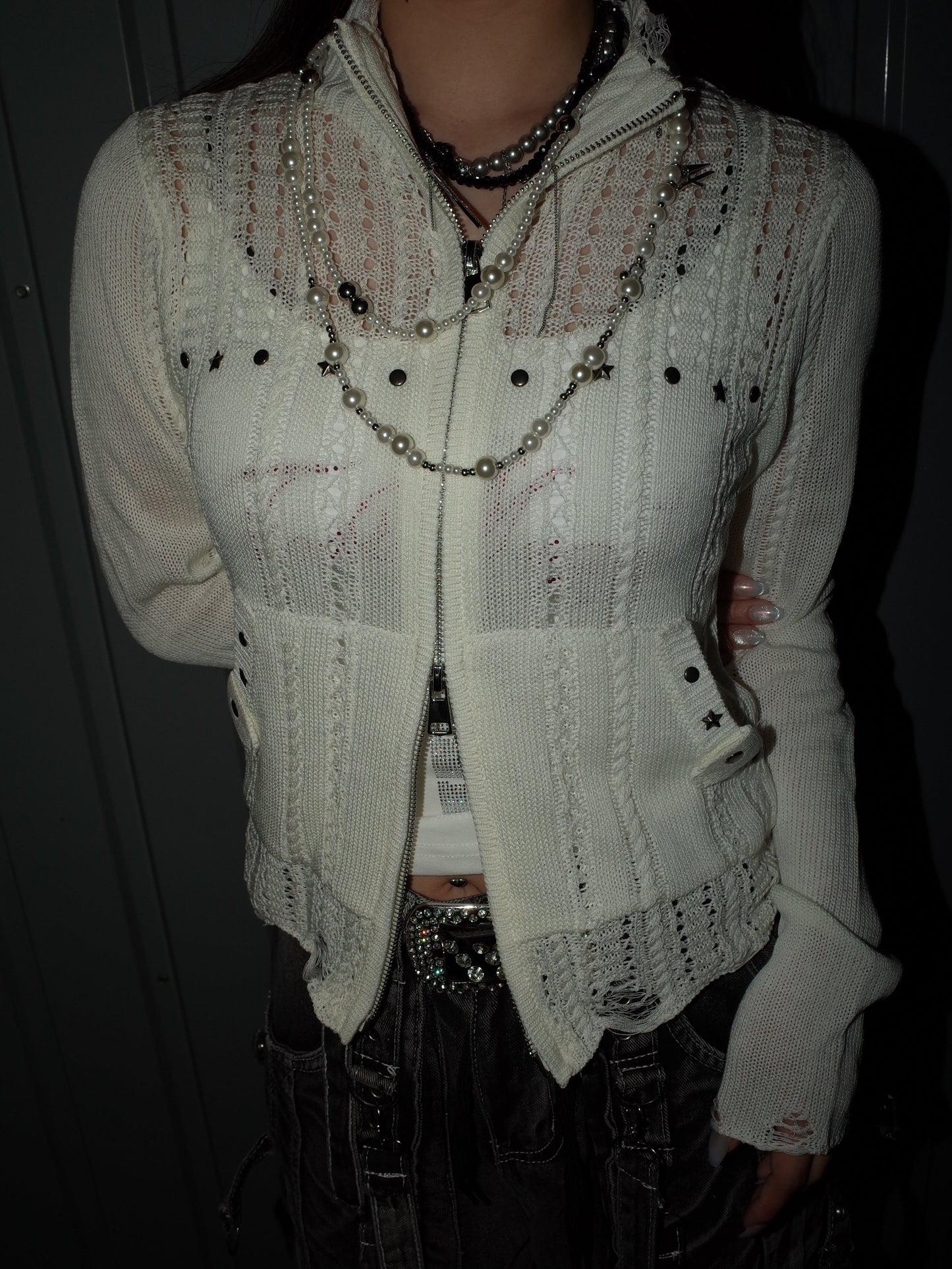 Stud Knit Zip Top A543