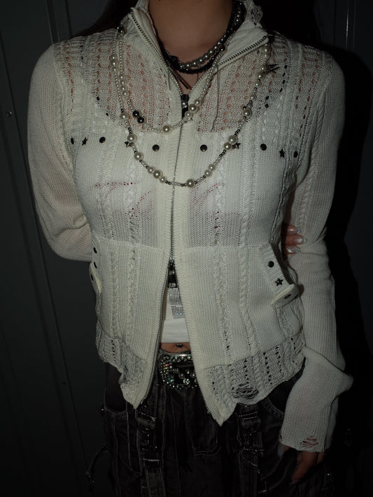 Stud Knit Zip Top A543