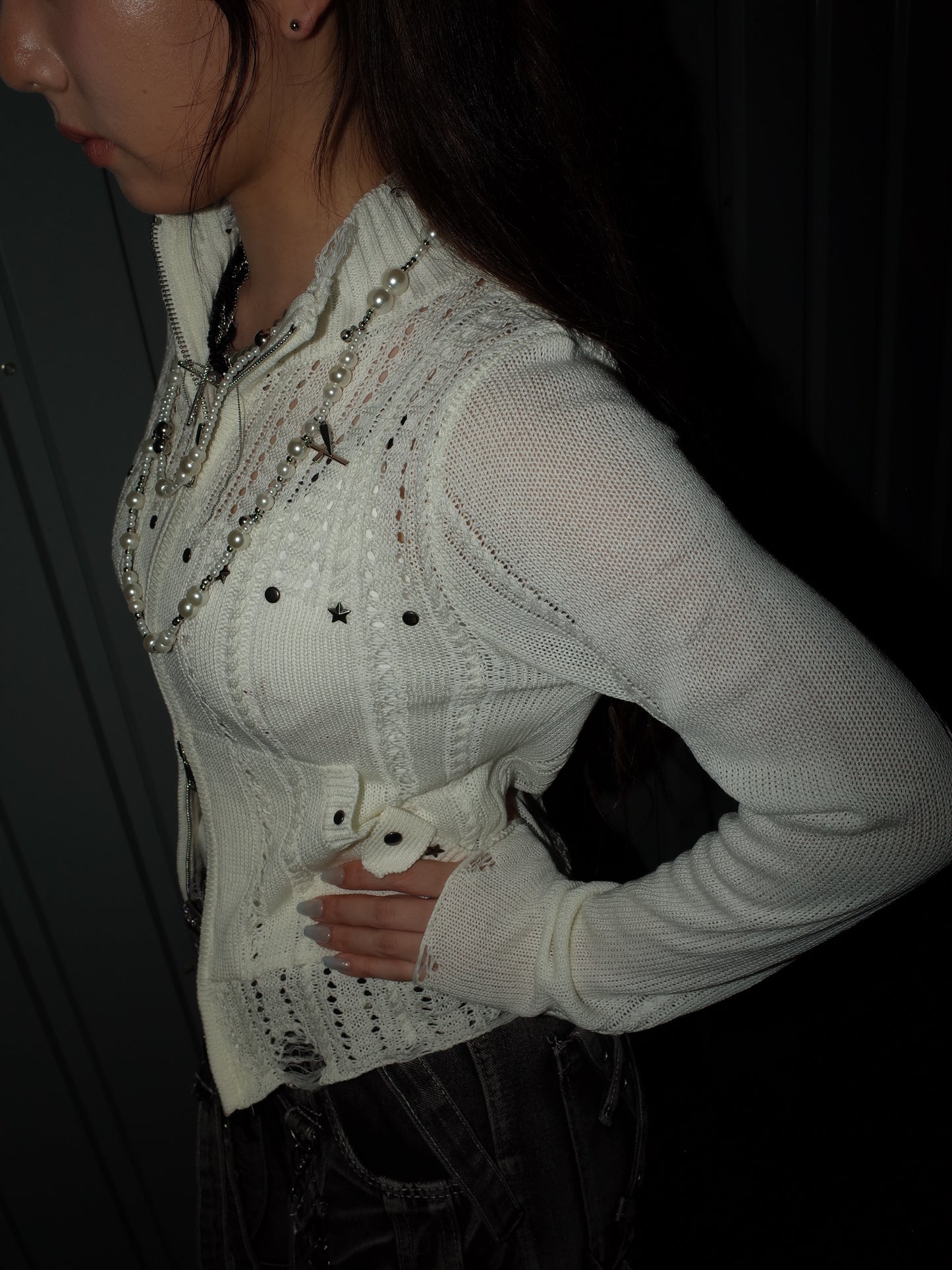 Stud Knit Zip Top A543