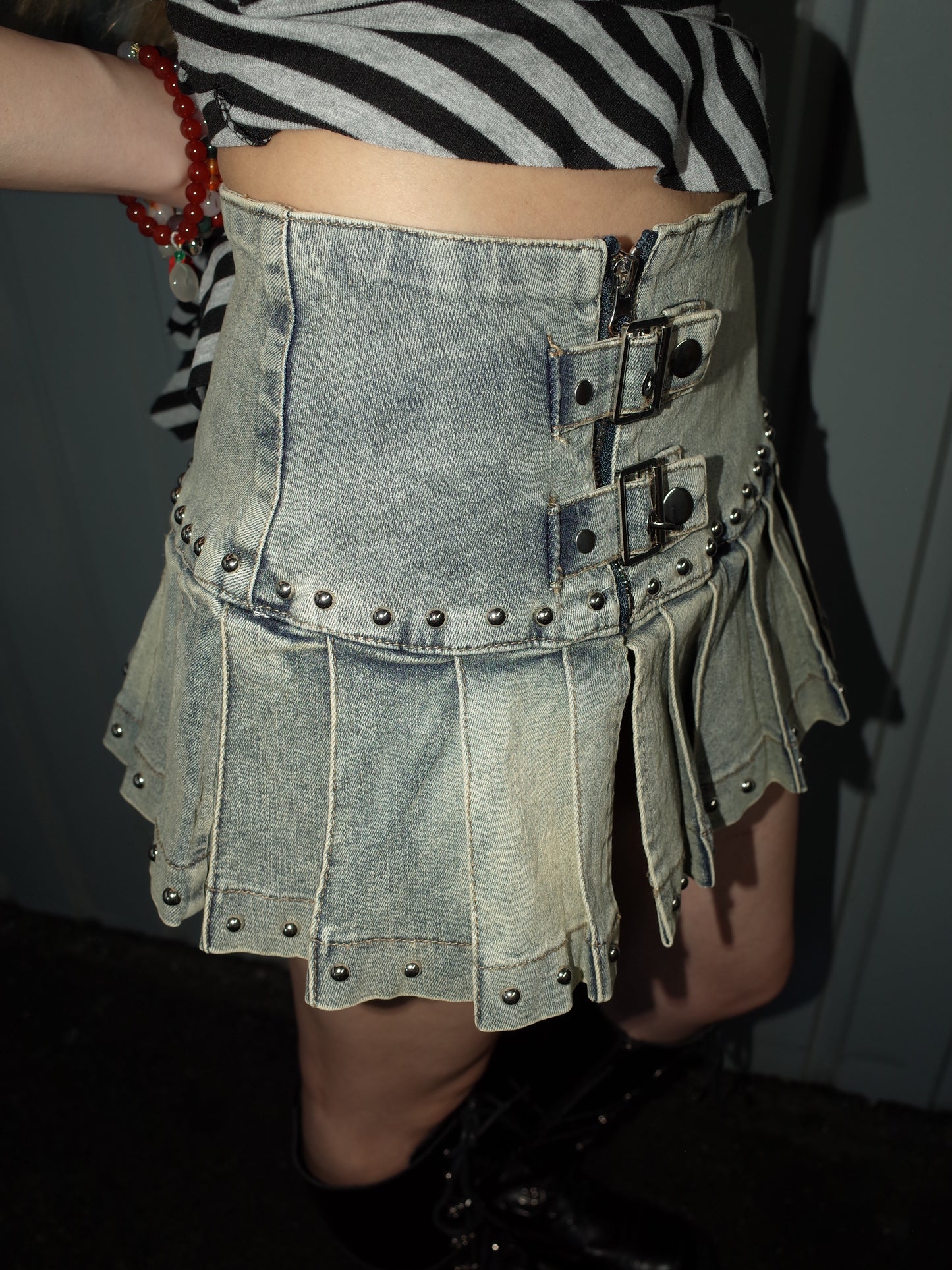 Pleat Denim Mini Skirt A527
