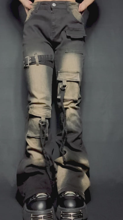 Stap flare cargo denim A264