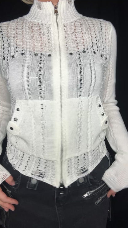 Stud Knit Zip Top A543