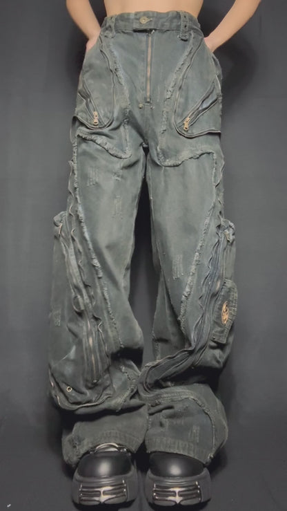 metal zip flare denim　A436