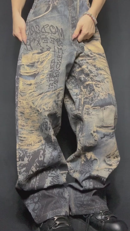 damage print denim A8