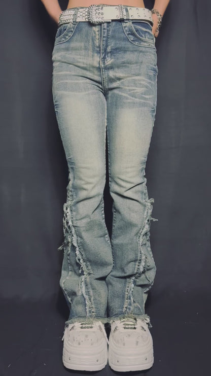 flare denim pants A26